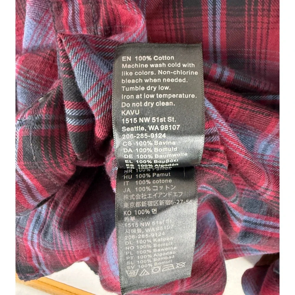KAVU Shirt Dress Womens XXL Red Blue Plaid Flannel Button Up Elbow Patches